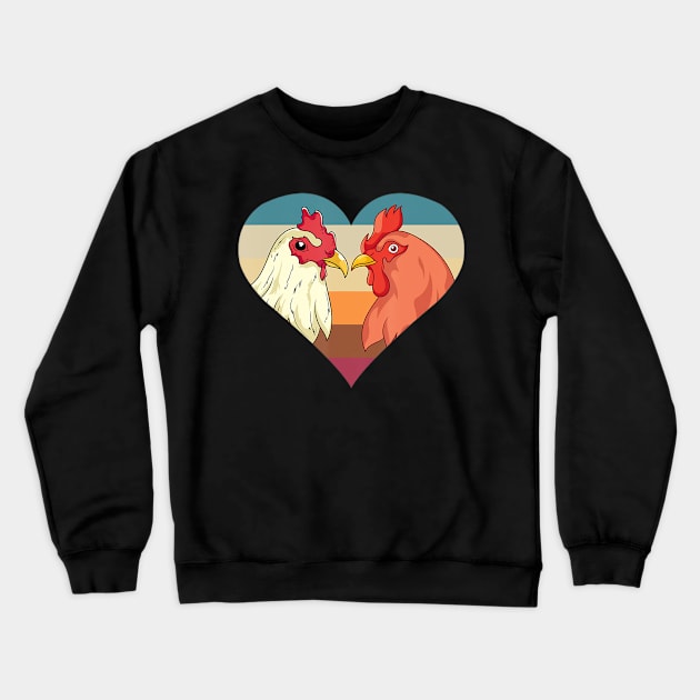 Farmer Chicken Couple Retro Farm Animal Heart Chicken Crewneck Sweatshirt by Zak N mccarville